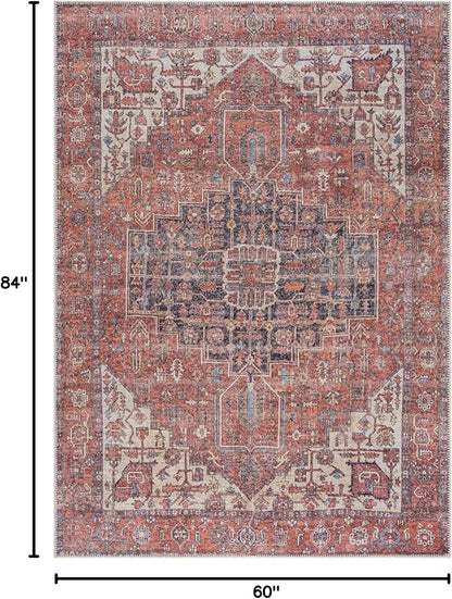 Bloom Rugs Washable 5' x 7' Rug - Red/Orange/Beige Traditional Area Rug for Living Room, Bedroom, Dining Room, and Kitchen - Exact Size: 5' x 7'