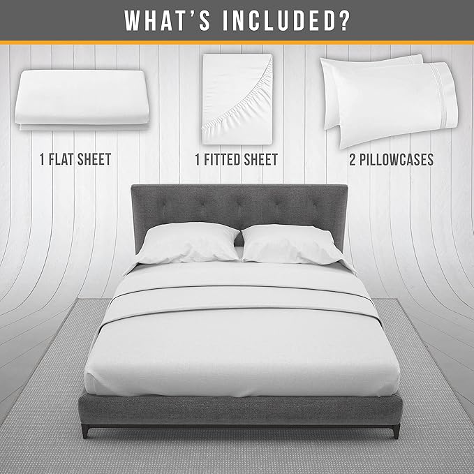 King Size Sheets Set Cooling - Luxury Hotel Sheets - Soft Bed Sheet with Elastic Corner Straps - Deep Pockets Microfiber Bedsheet - Bedding Sheet & Pillowcases - 4 Piece (King, White)