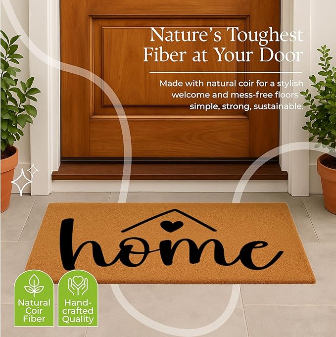 Coir Door Mats 17" X 30", Non-Slip Sturdy, PVC Backed Heavy Duty, Easy to Clean, Ideal for Door Entrance, Patio, Porch, Backyard, Garages, A Home Made of Love
