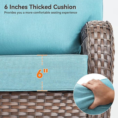 Luxury 6" Outdoor Cushions for Patio Furniture, 24x24x6" Thick Seat Cushion Set, Fade Resistant Couch Chair Replacement Cushions High Density Deep Wicker Chair Cushion with Removable Cover, Teal