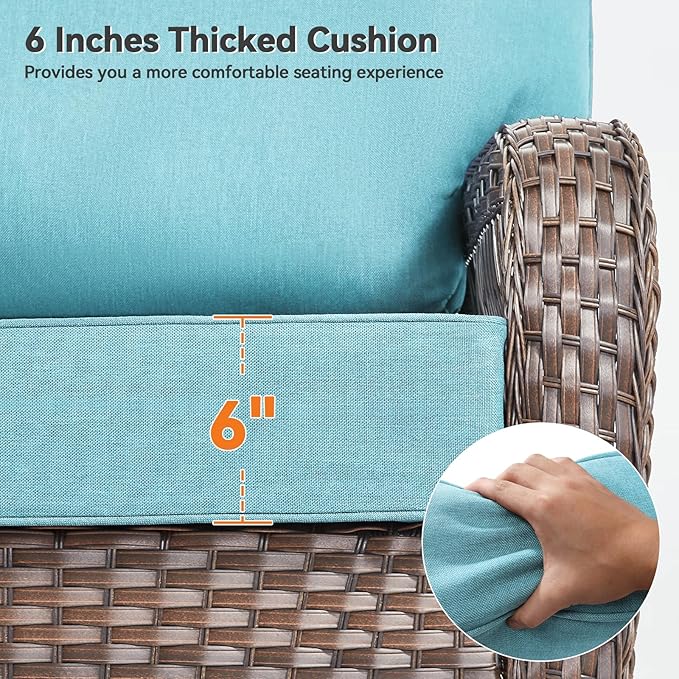 Luxury 6" Outdoor Cushions for Patio Furniture, 24x24x6" Thick Seat Cushion Set of 4, Fade Resistant Couch Chair Replacement Cushions High Density Deep Wicker Chair Cushion w/ Removable Cover, Teal