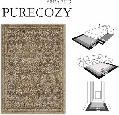 5x7 Vintage Area Rug Brown Washable Living Room Large Non Slip Carpet Bedroom Indoor Office Low Pile Traditional Distressed Retro Floral Accent Rug for Dining Room Bathroom Kitchen