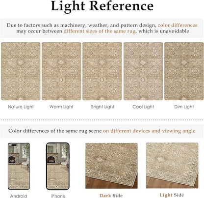 5x7 Brown Area Rug Non Slip Vintage Living Room Distressed Machine Washable Carpet Retro Indoor Bedroom Floral Traditional Accent Throw Rug for Office Kitchen Dorm Dining Room