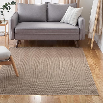 TOWN & COUNTRY BASICS Pax Herringbone Textured Solid Everwash® Washable Area Rug, Low Pile, Non-Slip Backing, Easy Clean Pet & Family Friendly Rug, Brown, 5'11"x9'