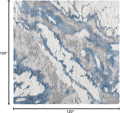 SAFAVIEH Horizon Shag Collection Area Rug - 10' Square, Grey & Blue, Modern Abstract Design, Non-Shedding & Easy Care, 2-inch Thick Ideal for High Traffic Areas in Living Room, Bedroom (HZN890G)