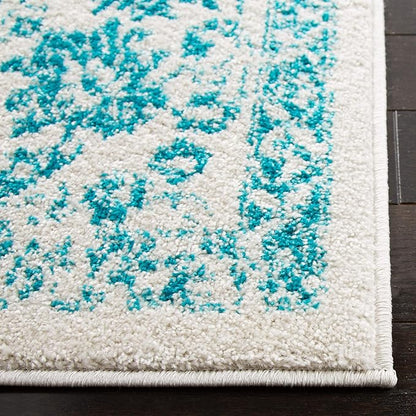 SAFAVIEH Adirondack Collection Area Rug - 4' Square, Ivory & Teal, Distressed Vintage Floral Design, Non-Shedding & Easy to Clean, Ideal for Living Room, Bedroom, Dining Space (ADR109D)