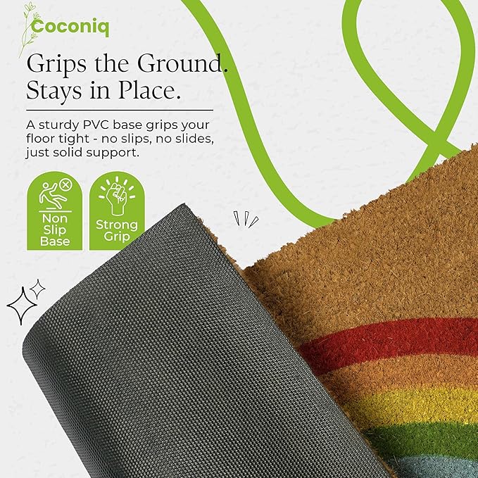 Coir Door Mats 17" X 30", Non-Slip Sturdy, PVC Backed Heavy Duty, Easy to Clean, Ideal for Door Entrance, Patio, Porch, Backyard, Garages, Sparkle of Rainbows