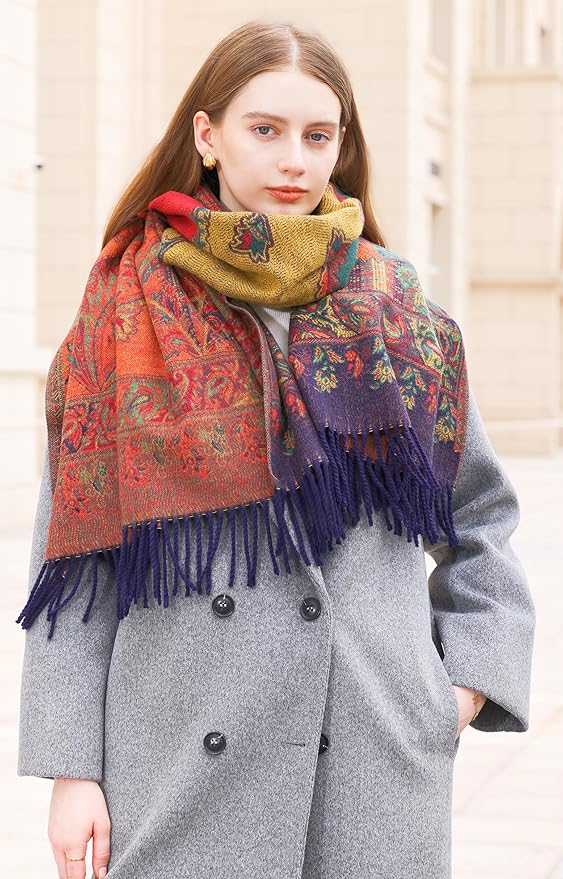 Wander Agio Warm Fashion Scarf Long Shawl Large Blanket Winter Wraps Scarves for Women Cashmere Jacquard Vintage Paisley