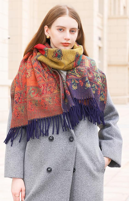 Wander Agio Warm Fashion Scarf Long Shawl Large Blanket Winter Wraps Scarves for Women Cashmere Jacquard Vintage Paisley