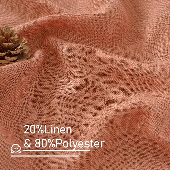 LAMIT Light Filtering Linen Curtains 54 inches Long for Bedroom, Linen Textured Semi Sheer Back Tab and Rod Pocket Terracotta Boho Drapes for Living Room, 2 Panels, 52 x 54 Inch