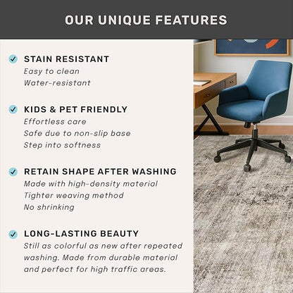 Taupe Brown Big Rugs for Living Room 9x12 - Mordern Farmhouse Rustic Large Rug for Dining Room, Bedroom, Washable Foldable Dark Academy Décor