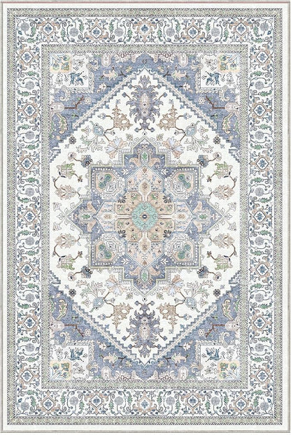 OPPODREAM Thin Throw Rugs 2x3, Small Washable Entryway Rugs 2 x 3 with Non Slip Backing, Low-Pile Faux Cashmere 2 x 3 Carpet, Purple & Green & Cream