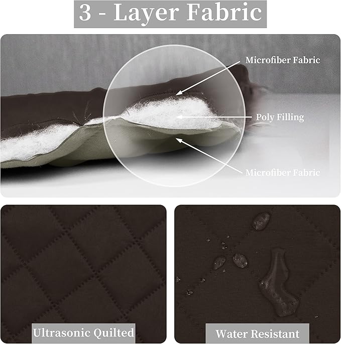 Easy-Going King Size Reversible Quilt Set with 1 Quilt and 2 Pillow Shams, Soft Bed Quilt Cover, Water Resistant Lightweight Microfiber Bedspread, Stain Resistant, Chocolate/Beige
