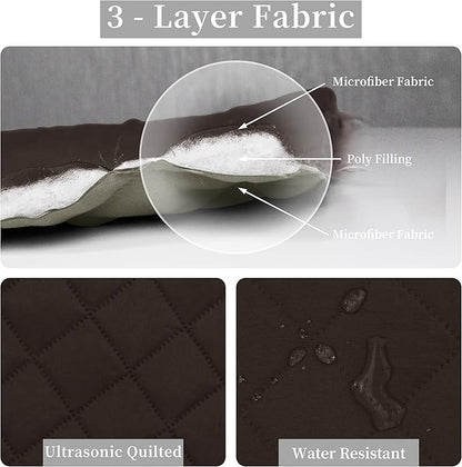 Easy-Going Twin Size Reversible Quilt Set with 1 Quilt and 1 Pillow Shams, Soft Bed Quilt Cover, Water Resistant Lightweight Microfiber Bedspread, Stain Resistant, Chocolate/Beige