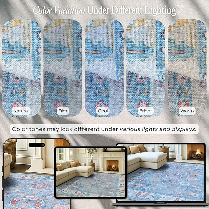 Fame Rugs Blue Modern Oushak Rug 3x5, Washable Vintage Turkish Colorful Oriental Antique Inspired Foldable Small Area Rugs, Luxury Living Room Bedroom (381LB, 2'6" x 5')