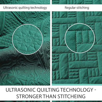 IR Imperial Rooms 10 Pack Twin Quilt Bedding Set (68" x 86") - Bulk Wholesale for Hotels, Guest Bedroom & Airbnbs - Lightweight Microfiber Reversible Floral Embossed Quilts Bedspreads (Emerald)