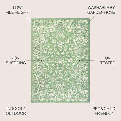 JONATHAN Y Weave Floral Indoor Outdoor Area Rug 9X12 Cream/Green, Tela Bohemian Textured for Backyard, Patio, Porch, Easy-Cleaning, High Traffic, Pet-Friendly, Non-Shedding (SMB100F-9)