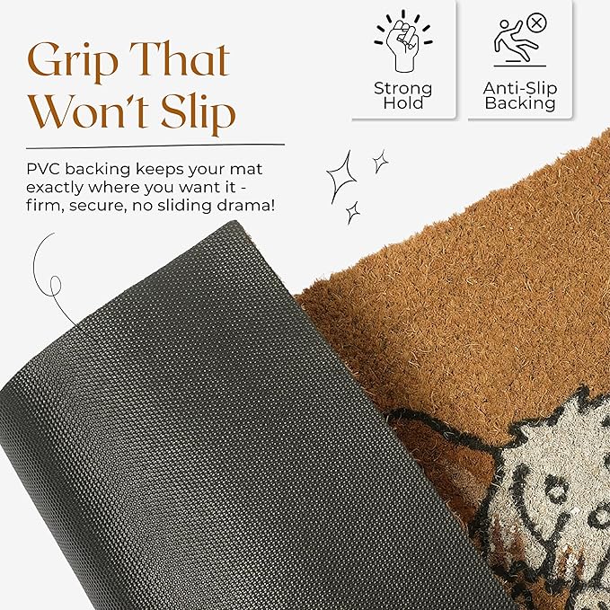 Coir Door Mats 17" X 30", Non-Slip Sturdy, PVC Backed Heavy Duty, Easy to Clean, Ideal for Door Entrance, Patio, Porch, Backyard, Garages, 5 Welcoming Puppies