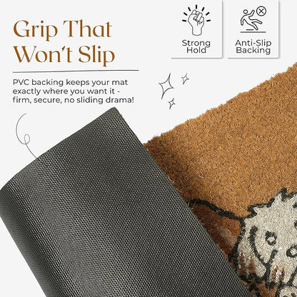 Coir Door Mats 17" X 30", Non-Slip Sturdy, PVC Backed Heavy Duty, Easy to Clean, Ideal for Door Entrance, Patio, Porch, Backyard, Garages, 5 Welcoming Puppies