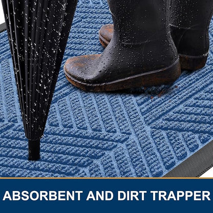 Smiry Front Door Mat Outside Entrance, Heavy Duty Sturdy Natural Rubber Doormat, Trap Dirt and Moisture, Easy Clean Low Profile Mats for Indoor Outdoor Entry, Irregular Triangle (71x24, Blue)
