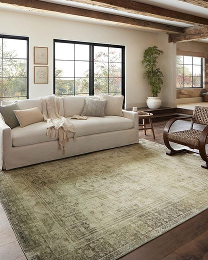 Loloi Magnolia Home by Joanna Gaines Banks Collection BAN-06 Natural/Granite 7'-6" x 9'-6", .13" Pile Height, Machine Washable, Area Rug