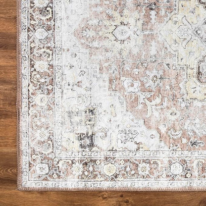 Bloom Rugs Washable Non-Slip 3' x 5' Rug - Blush/Beige Traditional Medallion Area Rug for Living Room, Bedroom, Dining Room, and Kitchen - Exact Size: 3' x 5'