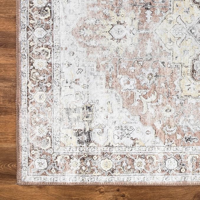 Bloom Rugs Washable Non-Slip 10 ft Runner - Blush/Beige Traditional Medallion Runner for Entryway, Hallway, Bathroom, and Kitchen - Exact Size: 2.5' x 10'
