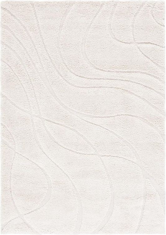 SAFAVIEH Florida Shag Collection Area Rug - 2' x 3', Creme/Creme, Geometric Design, Plush 1.2 Inch Thick Ideal for High Traffic Areas in Living Room, Bedroom, Dining (SG471-1111)