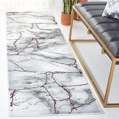 SAFAVIEH Craft Collection Runner Rug - 2'3" x 10', Grey & Wine, Modern Abstract Design, Non-Shedding & Easy Care, Ideal for High Traffic Areas in Living Room, Bedroom (CFT877S)