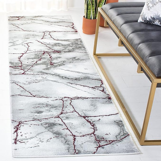 SAFAVIEH Craft Collection Runner Rug - 2'3" x 10', Grey & Wine, Modern Abstract Design, Non-Shedding & Easy Care, Ideal for High Traffic Areas in Living Room, Bedroom (CFT877S)