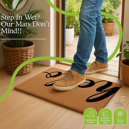 Coir Door Mats 17" X 30", Non-Slip Sturdy, PVC Backed Heavy Duty, Easy to Clean, Ideal for Door Entrance, Patio, Porch, Backyard, Garages, Drop-in to say a Hello!