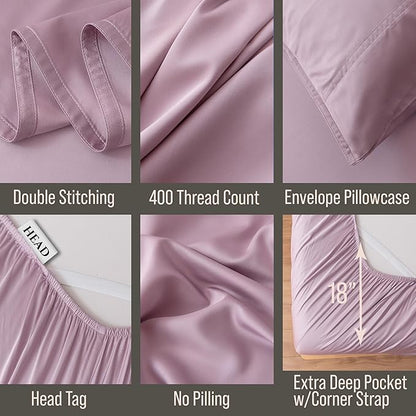 Bella Coterie 6 Piece Luxury Bamboo Viscose Split Top King Size Sheet Set | 34" Split for Adjustable Beds | 100% Organically Grown| Cooling | 18” Deep Pocket | 4 Pillowcases [Lilac]