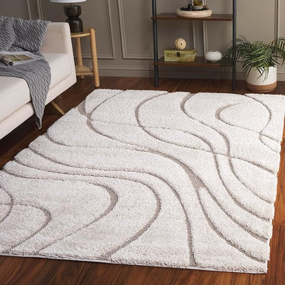 SAFAVIEH Florida Shag Collection Accent Rug - 4' x 6', Cream & Beige, Non-Shedding & Easy Care, 1.2-inch Thick Ideal for High Traffic Areas in Entryway, Living Room, Bedroom (SG471-1113)