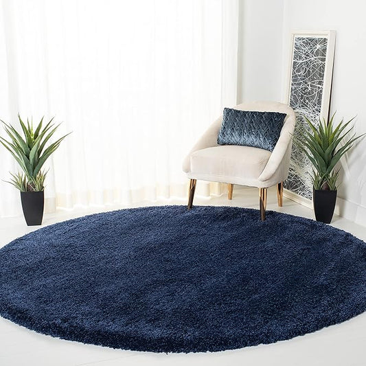SAFAVIEH Milan Shag Collection 3' Round Navy SG180 Solid Non-Shedding Living Room Bedroom Dining Room Entryway Plush 2-inch Thick Area Rug