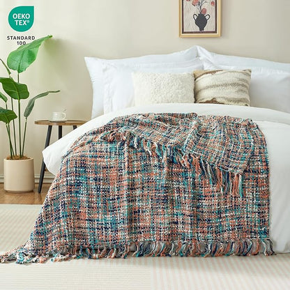 Multi-Color Pink Cable Knitted Throw Blanket for Couch,60"X80" Boho Style Textured Blankets for Home Decor,Super Soft Warm Cozy Chunky Knit Blanket with Decorative Tassels for Bed and Sofa