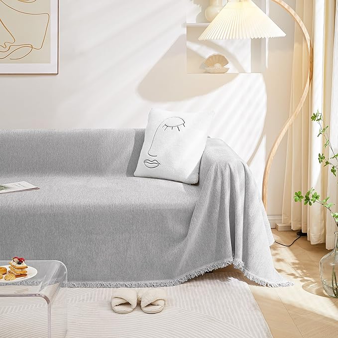 MEETSKY Couch Cover Sectional L Shape Sofa Covers Protector Sofa Throw Cover Washable Sectional Sofa Slipcovers, Thick Soft Fabric Chenille Modern Style for Living Room, 91" x 118", Light Gray
