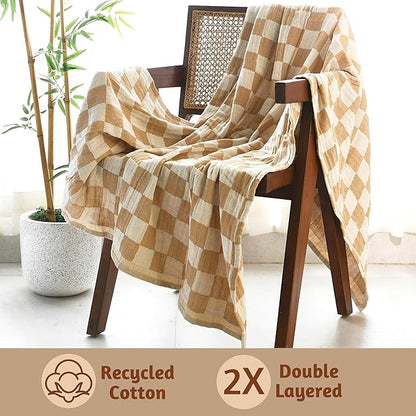 Folkulture Throw Blanket for Couch 50" x 60" |100% Recycled Cotton Couch Chritmas Throw Blanket for Chair, Boho Throws Blankets for Bed,Sofa, Lightweight| Guest Room Must Haves Blanket | Biscuit
