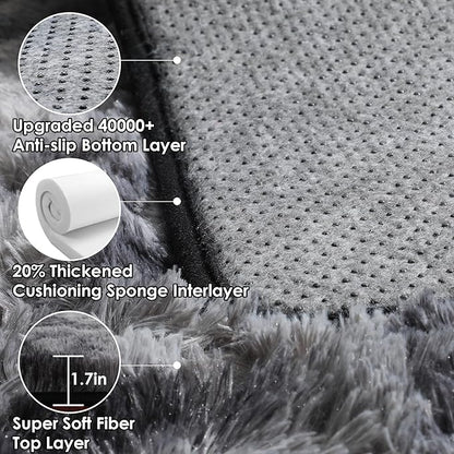 ONASAR 8x10 Area Rugs for Living Room, Tie-Dyed Dark Grey Fluffy Shag Large Bedroom Rug, Black Gray Washable Soft Plush Thick Floor Big Indoor Carpet for Nursery Kids Boys Girls Teen Dorm Home Decor
