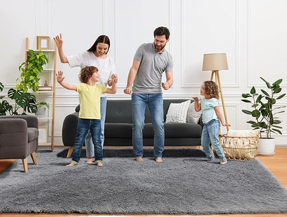 ONASAR Grey 8x10 Area Rugs for Living Room Bedroom, Gray Large Fluffy Shag Rug, Washable Ultra Soft Plush Thick Shaggy Big Floor Carpet for Kids Boy and Girls Teen Dorm Nursery Indoor Home Decor