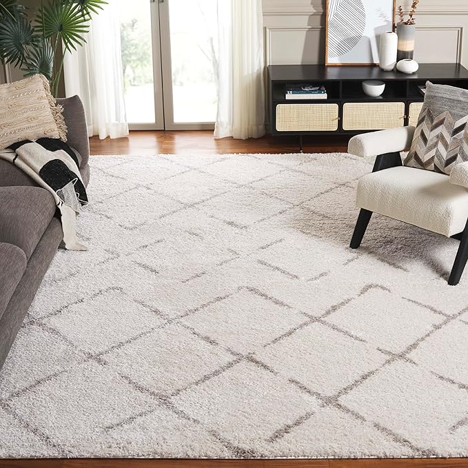 SAFAVIEH Area Rug 9x12 - Arizona Shag Collection - Large - Ivory & Beige, Moroccan Boho Design, Non-Shedding & Easy to Clean, Ideal for Living Room, Bedroom, Dining Space (ASG743A)