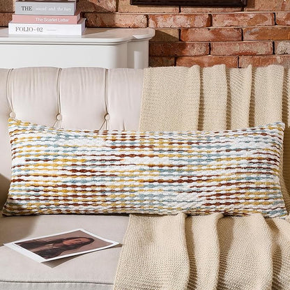 AmHoo Boho Chenille Pillow Cover Decorative Tufted Pillowcase for Couch Bed Sofa Bedroom Living Room Modern 14 x 36-Inch Brown