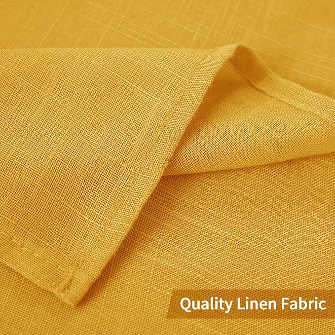 MIULEE Natural Linen Sheer Window Curtains - Elegant Mustard Yellow Fall Drapes Grommet Top Voile Panels Linen Textured Panels for Bedroom Living Room (52X96 Inch)