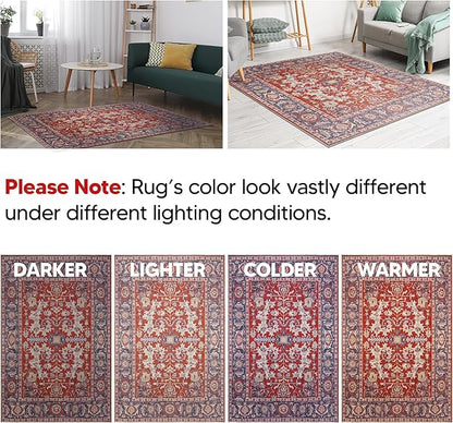 Keen Home Design 5x7 Rug - Machine Washable Area Rug with Non-Slip Backing, Ideal for Living Room, Dining Room, Bedroom - Vintage, Easy Clean, Durable, Low Pile Rug - (5' x 7')