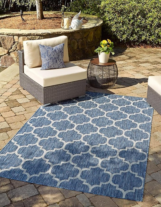 Unique Loom Trellis Collection Area Rug-Lattice Design, Moroccan Inspired for Indoor/Outdoor Décor, 3' 3" x 5' 3", Navy Blue/Gray