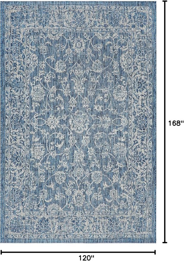 JONATHAN Y Weave Floral Indoor Outdoor Area Rug 10X14 Navy/Gray, Tela Bohemian Textured for Backyard, Patio, Porch, Easy-Cleaning, High Traffic, Pet-Friendly, Non-Shedding (SMB100B-14)