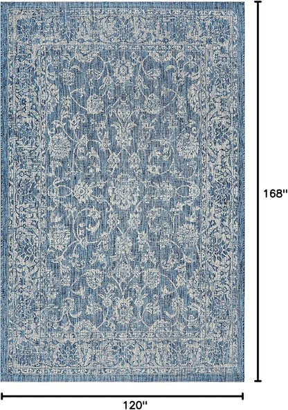 JONATHAN Y Weave Floral Indoor Outdoor Area Rug 10X14 Navy/Gray, Tela Bohemian Textured for Backyard, Patio, Porch, Easy-Cleaning, High Traffic, Pet-Friendly, Non-Shedding (SMB100B-14)