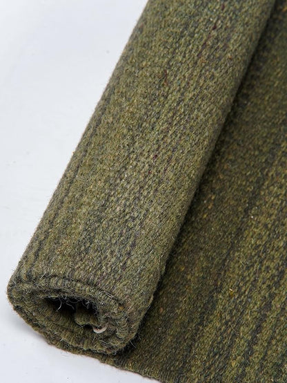 Rugsotic Carpets Hand Woven Flat Weave Kilim Wool ECO-Friendly Area Rugs - 6'x6', Square Shape, Olive Color, Solid Plain Design, Low Pile Handmade Area Rugs for Living Room, Bed Room (D00111)