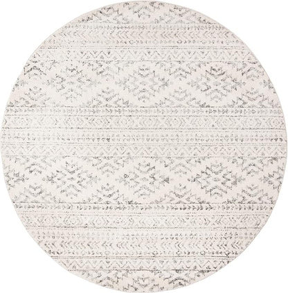 SAFAVIEH Tulum Collection Area Rug - 9' Round, Ivory & Grey, Moroccan Boho Tribal Design, Non-Shedding & Easy to Clean, Ideal for Living Room, Bedroom, Dining Space (TUL272A)