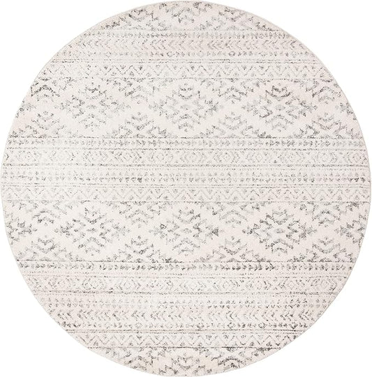 SAFAVIEH Tulum Collection Area Rug - 9' Round, Ivory & Grey, Moroccan Boho Tribal Design, Non-Shedding & Easy to Clean, Ideal for Living Room, Bedroom, Dining Space (TUL272A)