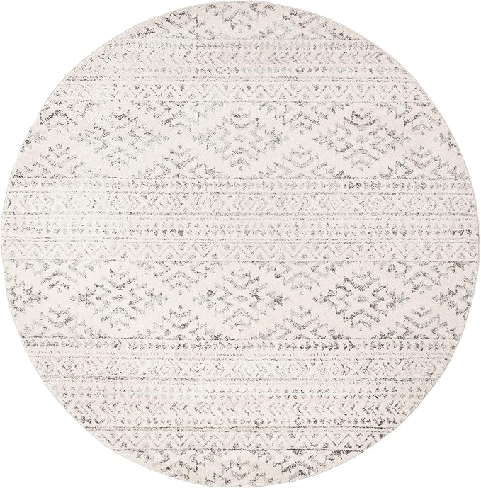 SAFAVIEH Tulum Collection Area Rug - 10' Round, Ivory & Grey, Moroccan Boho Tribal Design, Non-Shedding & Easy to Clean, Ideal for Living Room, Bedroom, Dining Space (TUL272A)